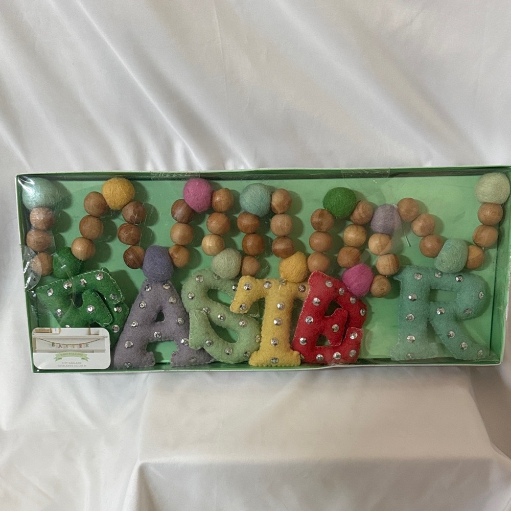 Bunny Boulevard EASTER Felt & Wood Bead Garland 6 Foot